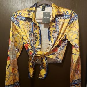 Forever 21 Crop Top Long Sleeve Brand New Yellow